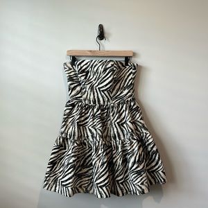NWOT Lavender Brown zebra print strapless cocktail dress S